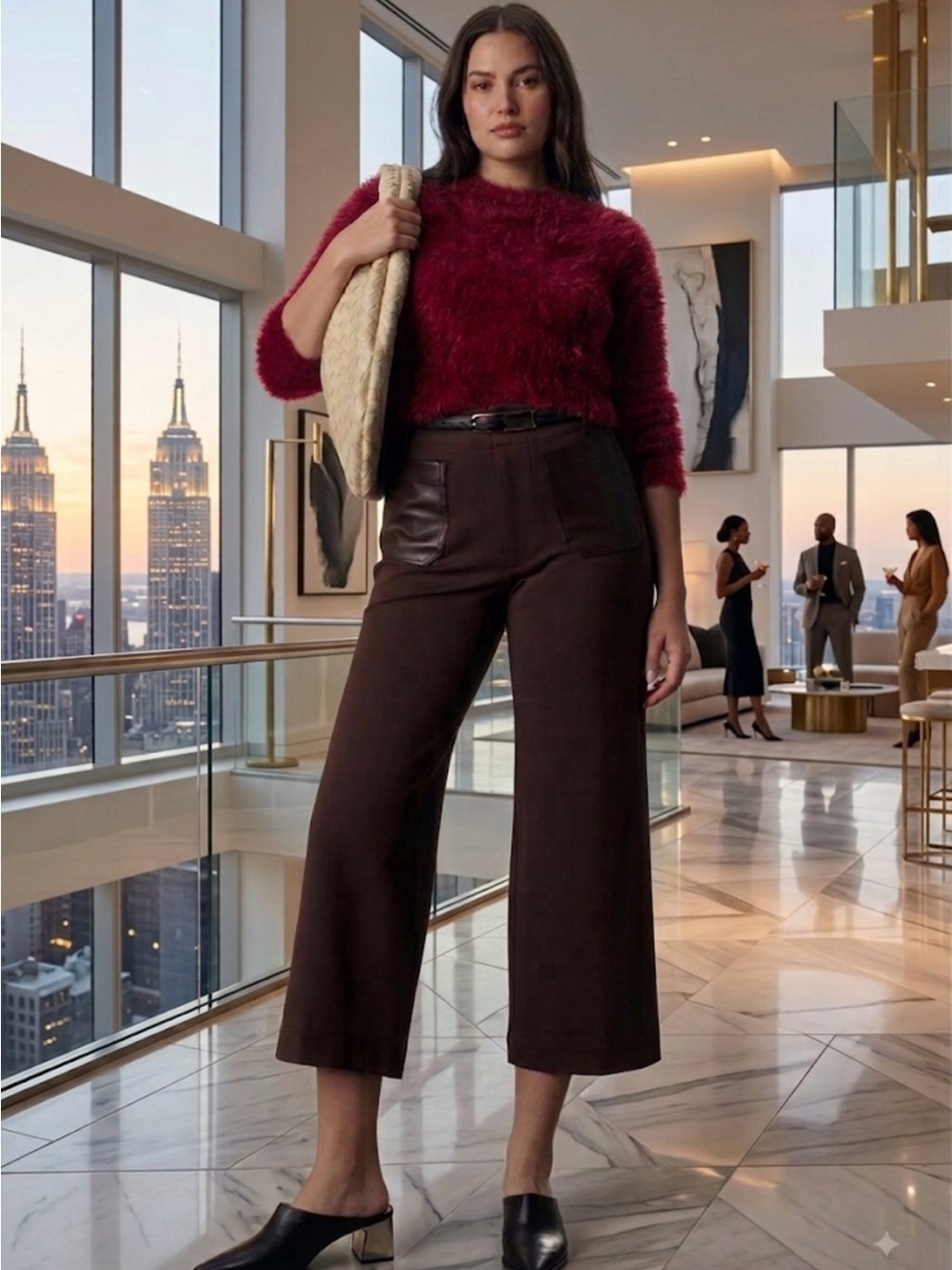 NWT ANTHROPOLOGIE Women's Wide-Leg Crop Pants in Dark Brown